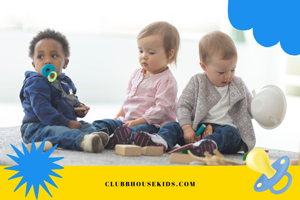 babies sitting on rug at daycare excited about doing a back to school art for infants.