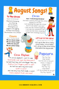 circus songs for kids free printable