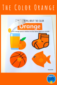 The color orange worksheet for teaching colors to toddlers.