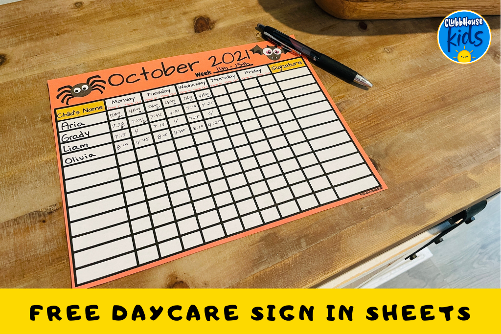 daycare sign in sheet