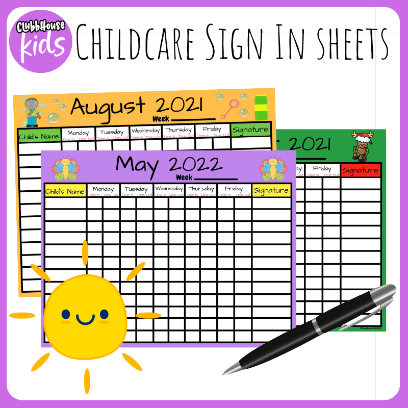 Licensed daycare forms and sign in sheets.