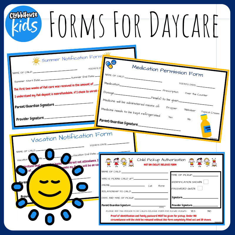 Professional childcare forms.
