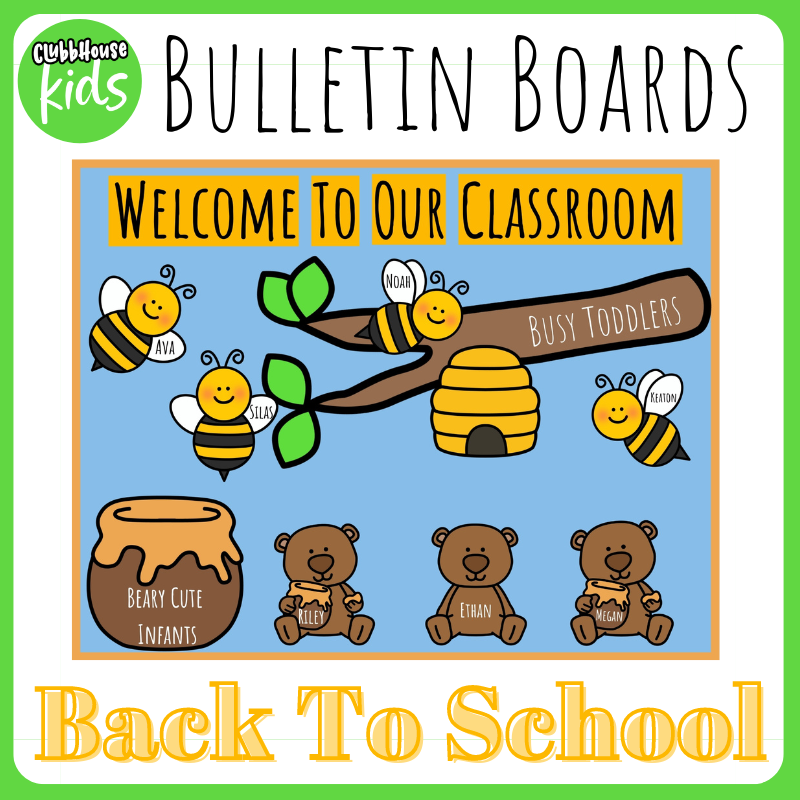 Preschool care back to school bulletin board.