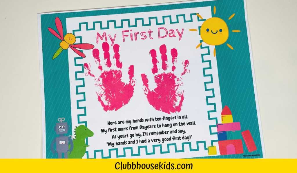 My first day of daycare, preschool or school craft.