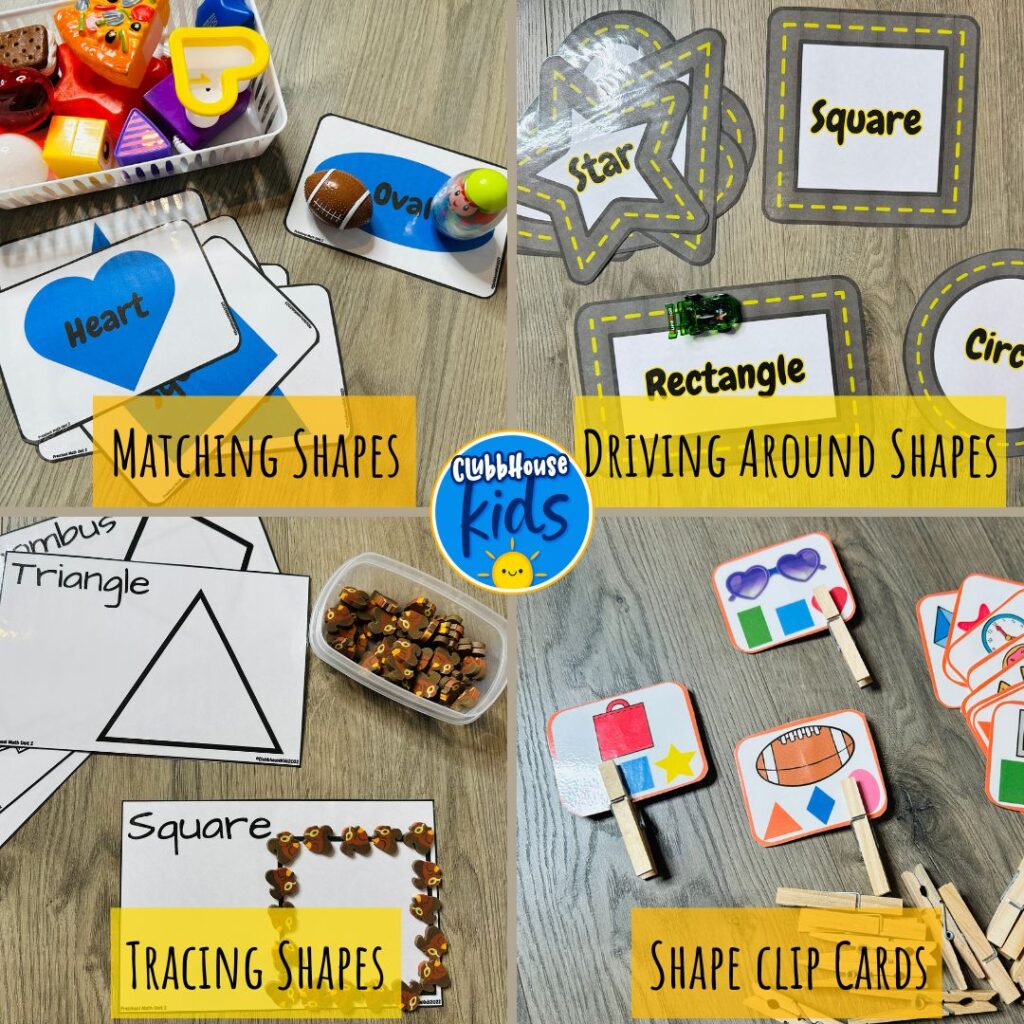 Preschool math center ideas for teaching shapes.