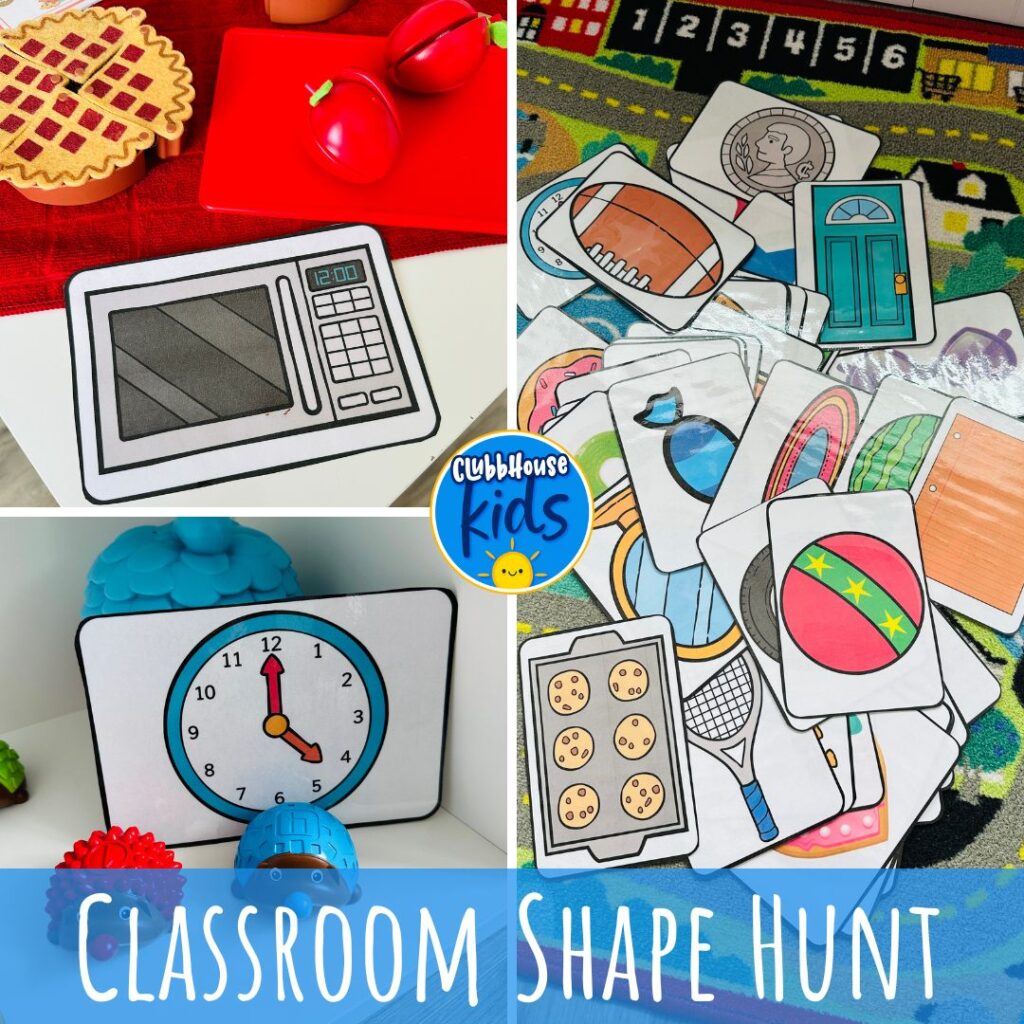 Teaching shapes preschool with a shape hunt.